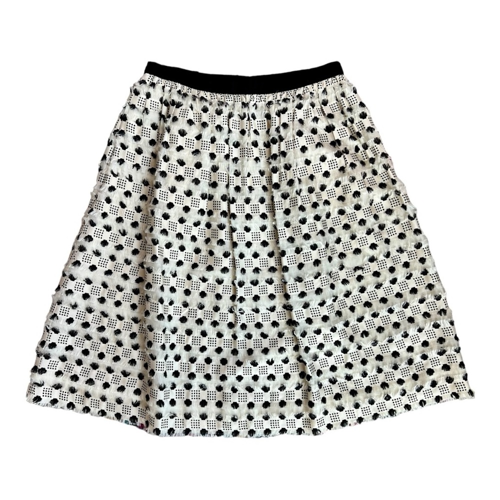 J Crew Collection Cream & Black Silk Blend Skirt with Feathery Texture, …